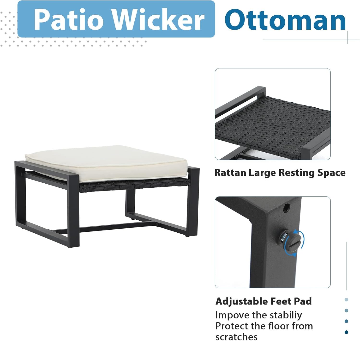 JOIVI 5 Pieces Patio Bistro Set, PE Wicker Outdoor Patio Furniture Set, Modern Rattan Patio Chairs with Table & Ottomans, Patio Conversation Sets for Balcony, Front Porch, Garden, White Cushion