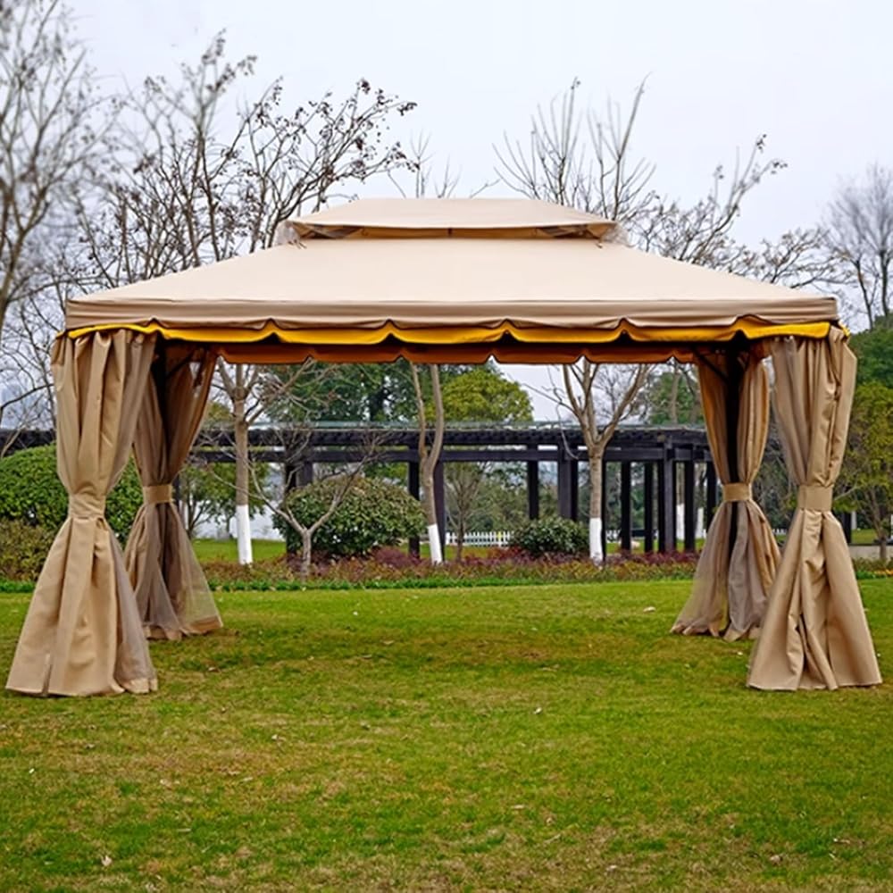 Outdoor Double Roof Canopy, Pop Up Gazebo Outdoor Shelter, Patio Metal Sun Shade Tent with Double-Sided Zipper, Bevel Reinforcement, for Lawn, Garden