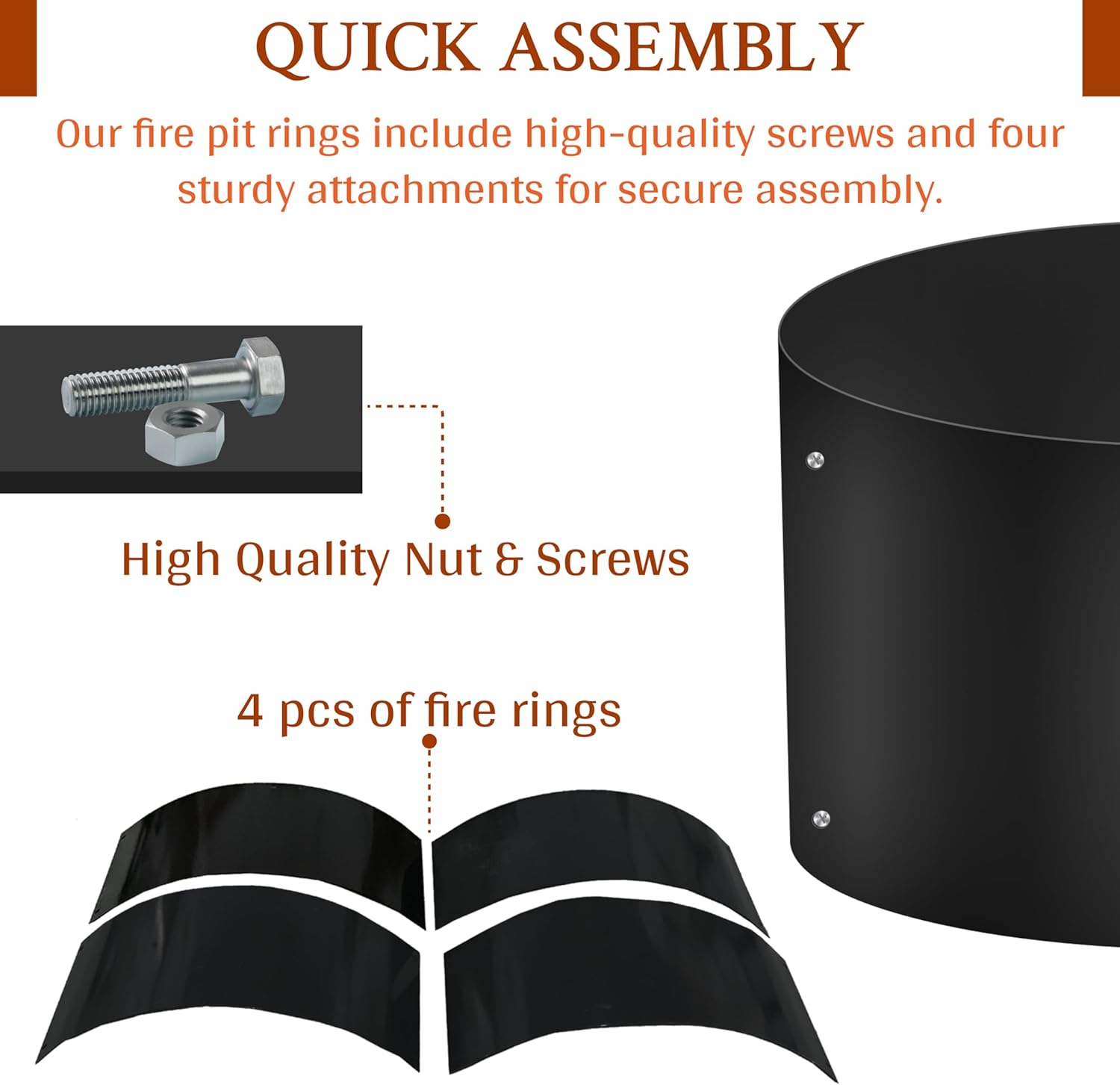 Fire Rings for Outdoors Heavy Duty – fire Pit Ring 48 inch – No Bottom Round DIY fire Pit Liner - Above or In-Ground fire Ring for Outdoor Garden Patio Camping Bonfire