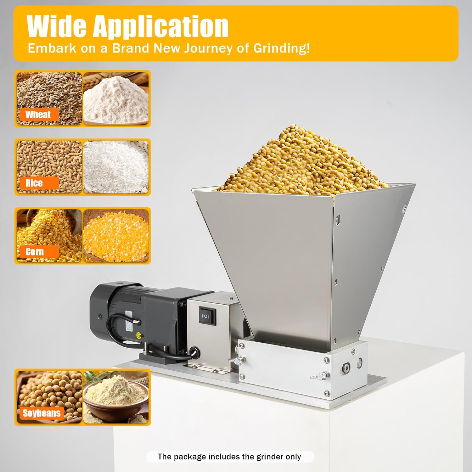 Grain Electric Grinder Mill, 110V 60W Grain Mill Malt Crusher for Rice Corn Coffee, Wheat Feed Multifunctional Milling Machine Stainless Steel Roller 4 Hoppers