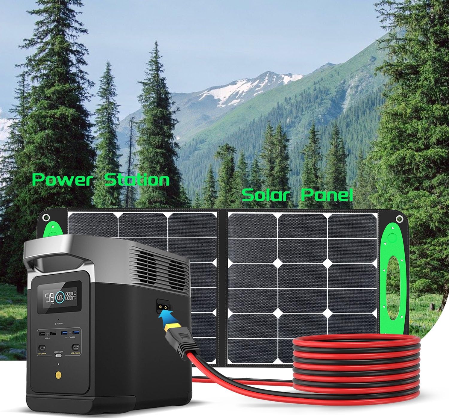 Bateria Power Solar to XT60 Charge Extension Cable with Solar Connectors Caps, Combined Wire Solar Connector to XT60 Adapter Cable for Solar Panel to Battery RV Power Station Generator 12AWG 50FT