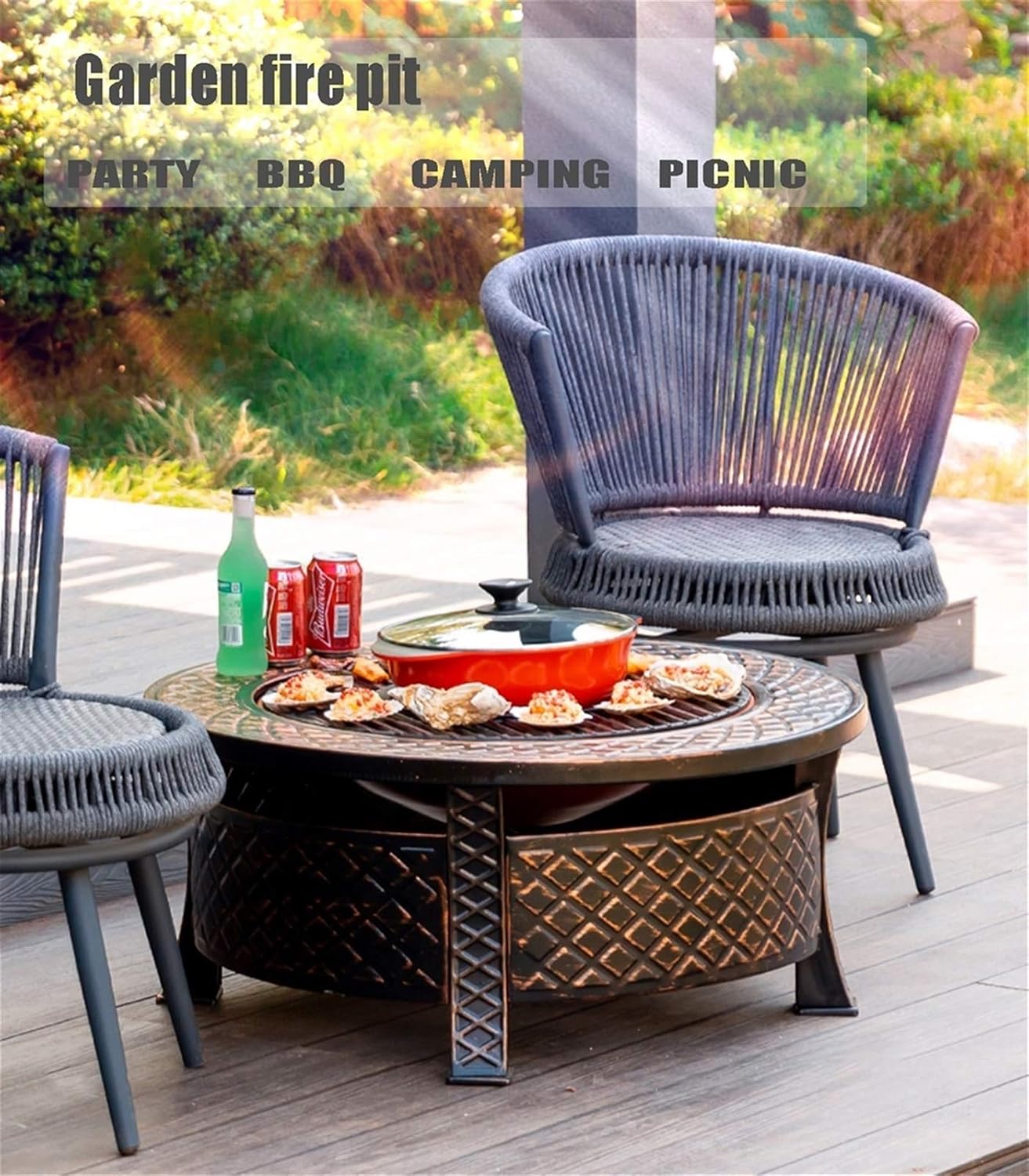 Outdoor Fire Pit Outdoor Wood-Burning Grill, Wrought Iron Garden Decoration, Outdoor Heating, with Mesh Spark Sieve Cover (Color : Style 1) (Style 2)
