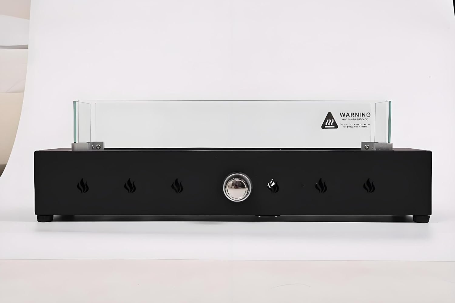 28 Inch Rectangle Propane Fire Pit Table - Tempered Glass Wind Guard & Volcanic Rock Design, 40,000 BTU Black Steel Outdoor Compact Fire Pit for Patio, Deck, Garden