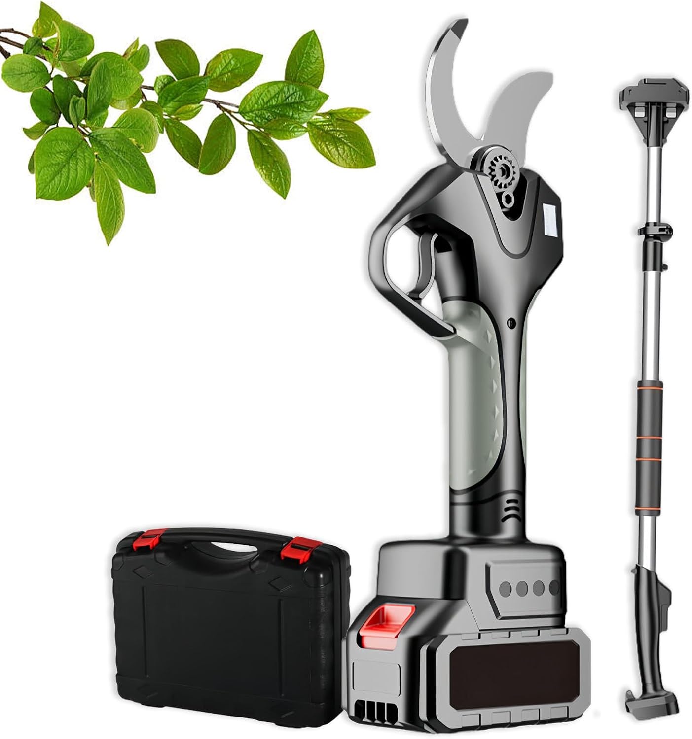 Electric Pruning Shears, 2'' Cutting Diameter Professional Cordless Electric Pruner For Tree Trimming Branch Cutter (7.1 Foot High Reach Extension Rod) 2battery