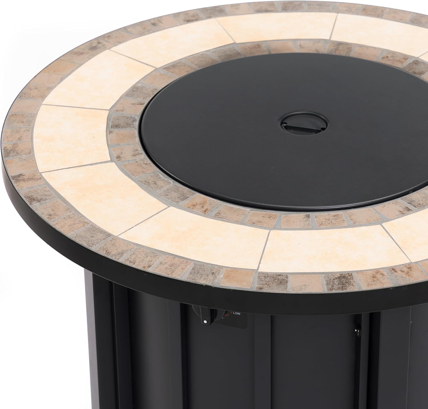 30inch Propane Fire Table 50000BTU Steel Frame Round Shape Mosaic Ceramic Top Outdoor Rated for Patio Garden Leisure Black