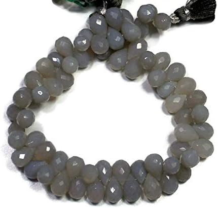 13 inch natural beads strand of 10mm faceted drop gray chalcedony gemstone beads for DIY jewelry - necklace, bracelet, earring, ring.