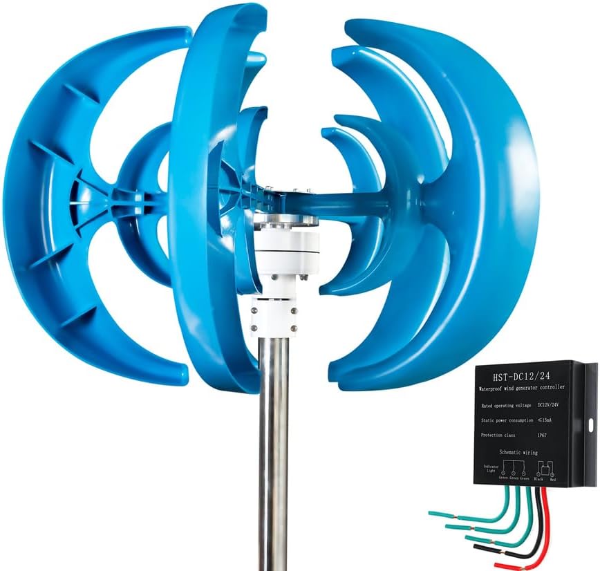 5 Blades Vertical Wind Turbine Kit 12000W 12V 24V 48V 220V Low Wind Speed Starting Wind Power Generator with Controller for Home, Camping