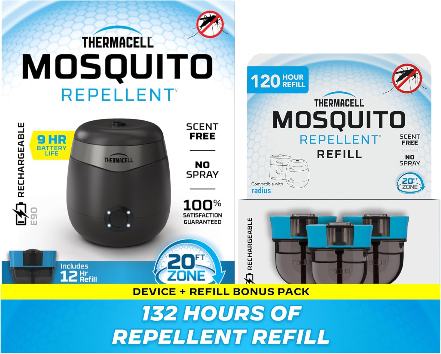 Thermacell E-Series Rechargeable Mosquito Repeller with 20’ Mosquito Protection Zone; Bug Spray Alternative; Scent Free