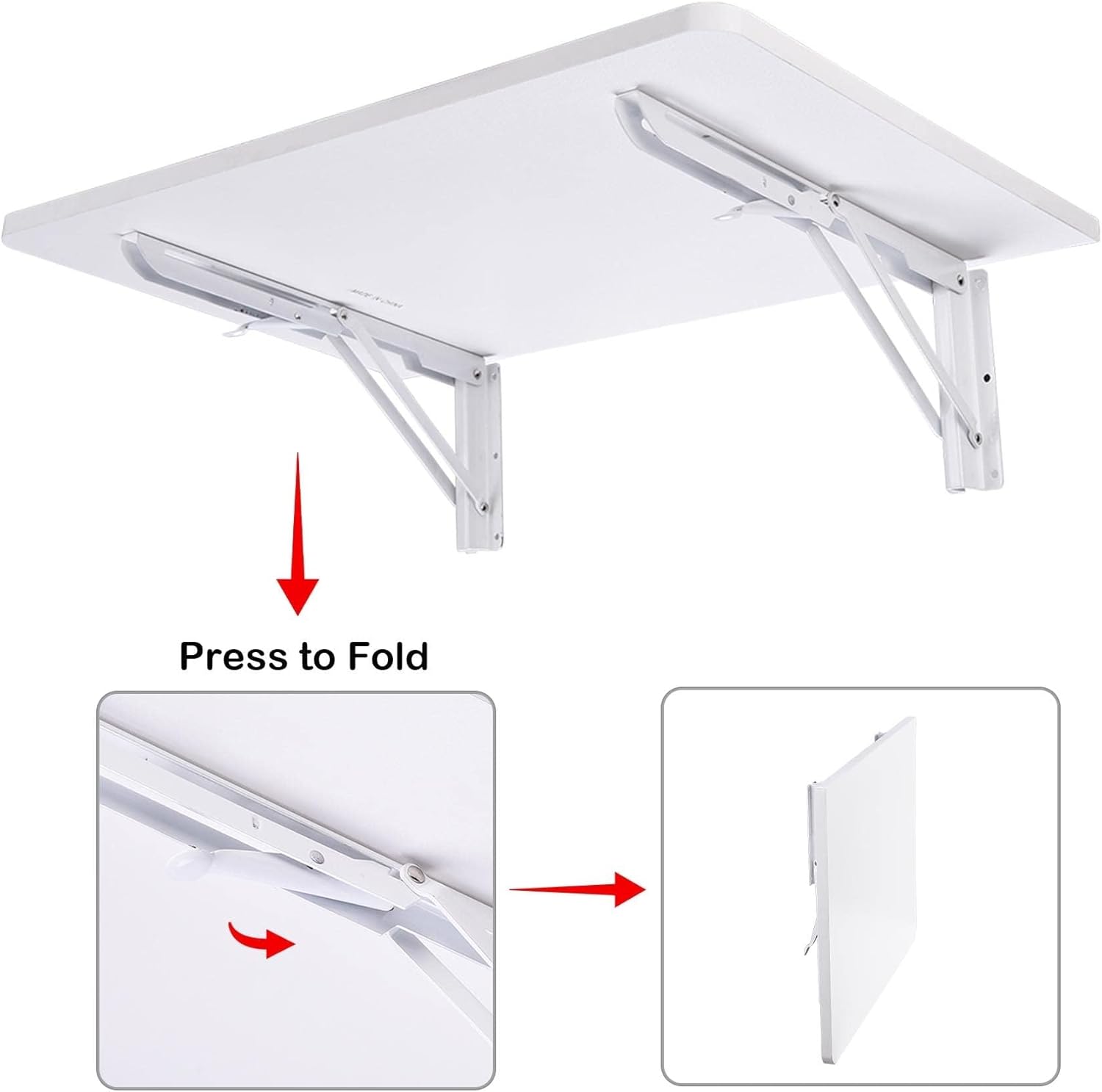Wall Mounted Folding Desk - Collapsible Floating Dining Table for Kitchen Sewing Station Craft Production - Space-Saving Workbench White (90x50cm)