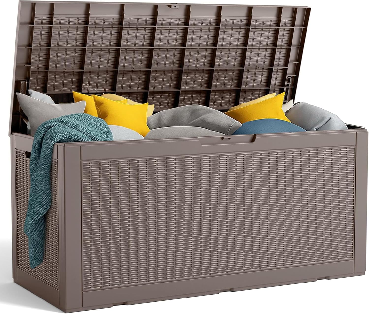 100 Gallon Resin Deck Box Outdoor Storage Box with Lockable Lid, Waterproof for Patio Cushions, Gardening Tools & Exercise Equipment