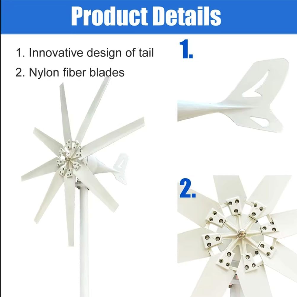 Wind Turbine 8000W DC 12V 24V 48V 220V Wind Turbine Generator, with 8 Blades Wind Turbine Kit with Controller for Boats, Terraces, Cabins Or Mobile Houses Charging,220V