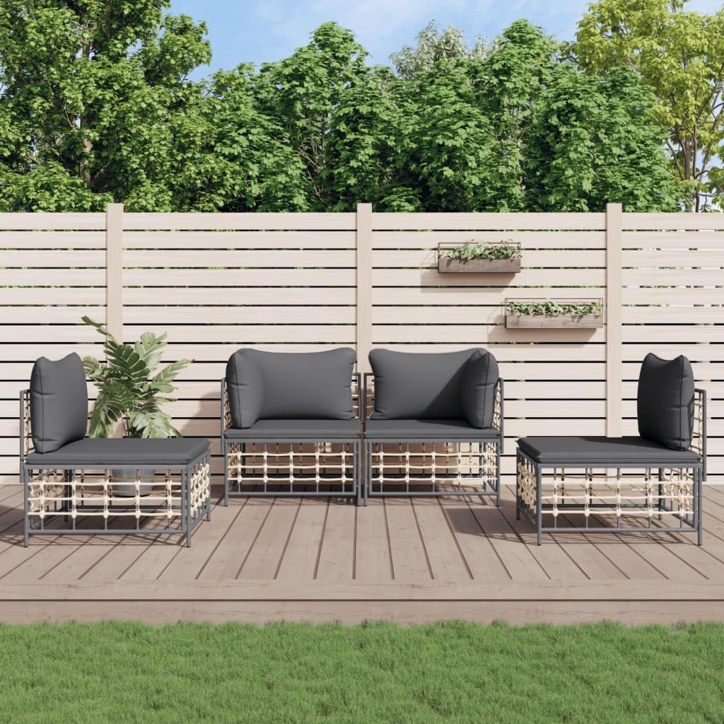 4 Piece Patio Lounge Set with Cushions, Poly Rattan,Poly Rattan Garden Lounge Set: Weatherproof Outdoor Comfort and Style Patio Furniture & Accessories, Outdoor Seating