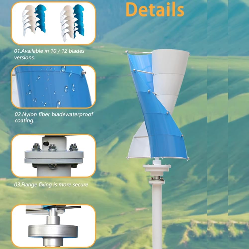 12V-220V High Power Residential Wind Turbine 12000W 10-Blade Camping Windmill Free Energy Magnetic Generators for Home, Street Lighting