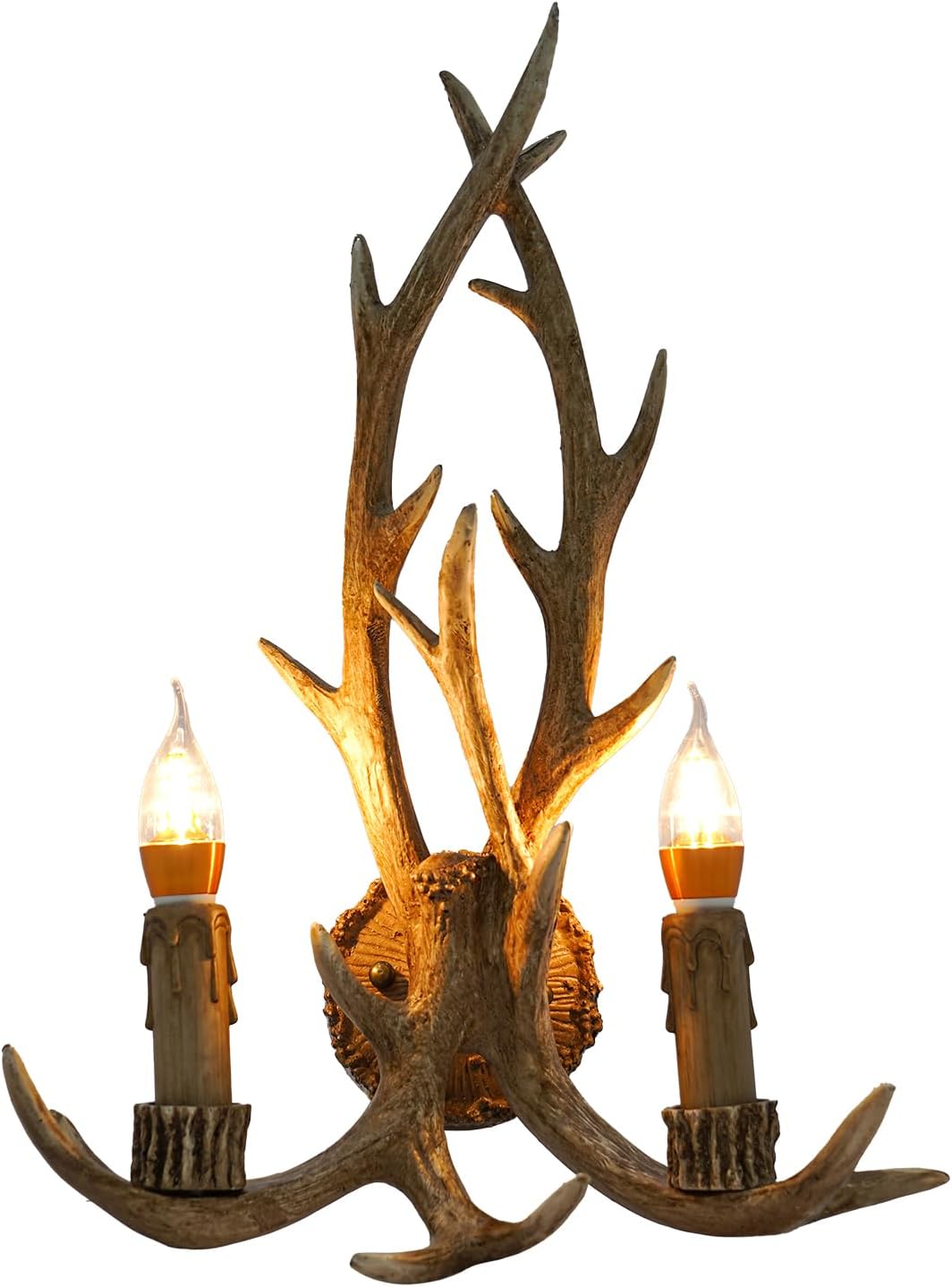 Deer Antler Wall Light Wall Candle Sconces with E14 Base, Rustic Country Style Farmhouse Wall Light Fixtures for Bedroom Bathroom Hallway Entrance