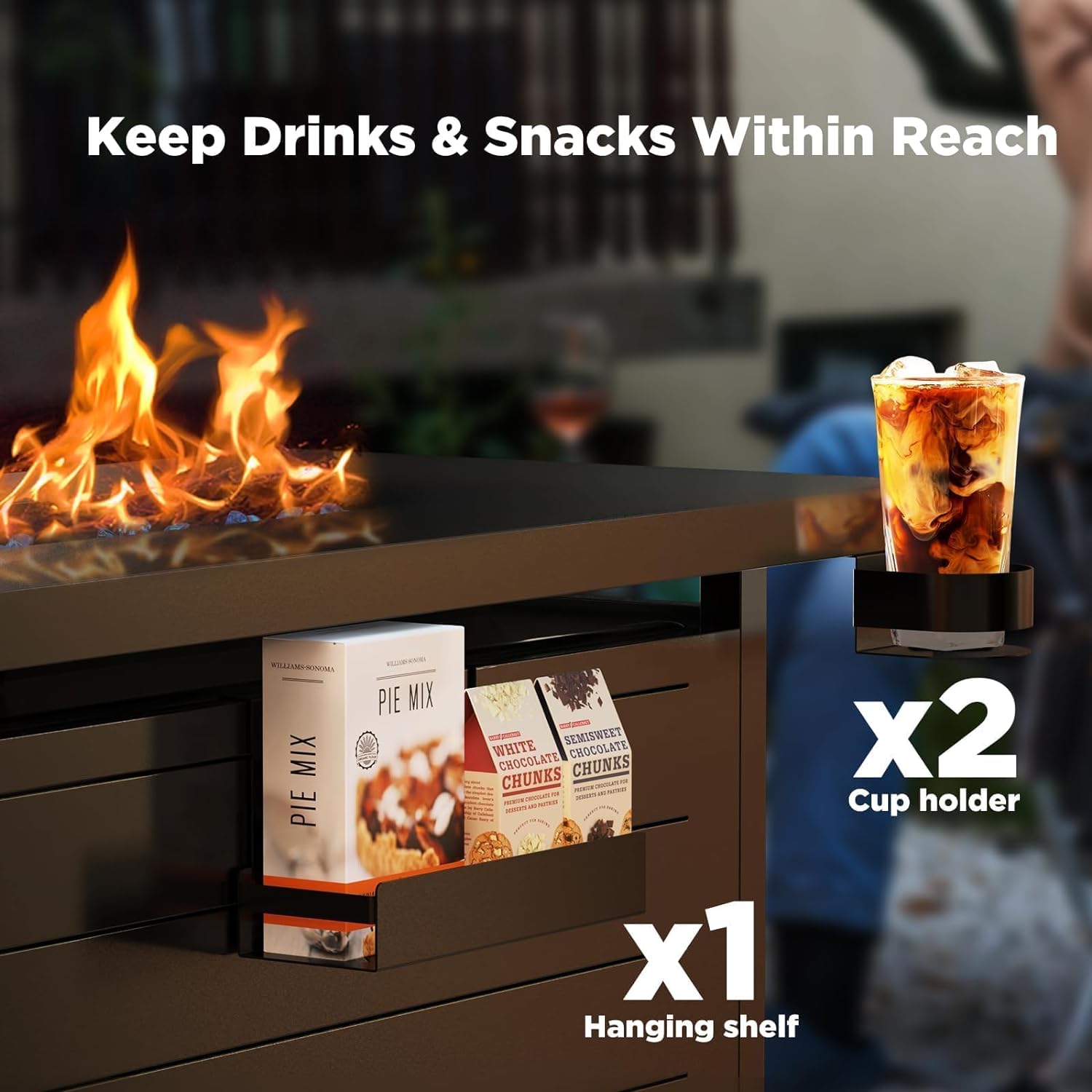 Ciays 43-Inch Propane Fire Pit Table with Glass Beads & Lid, CSA-Certified Gas Fire Pit with Cup Holders, Hanging Shelf & Nylon Cover, Outdoor Fire Pit for Patio & Deck, 60,000 BTU Heat Output