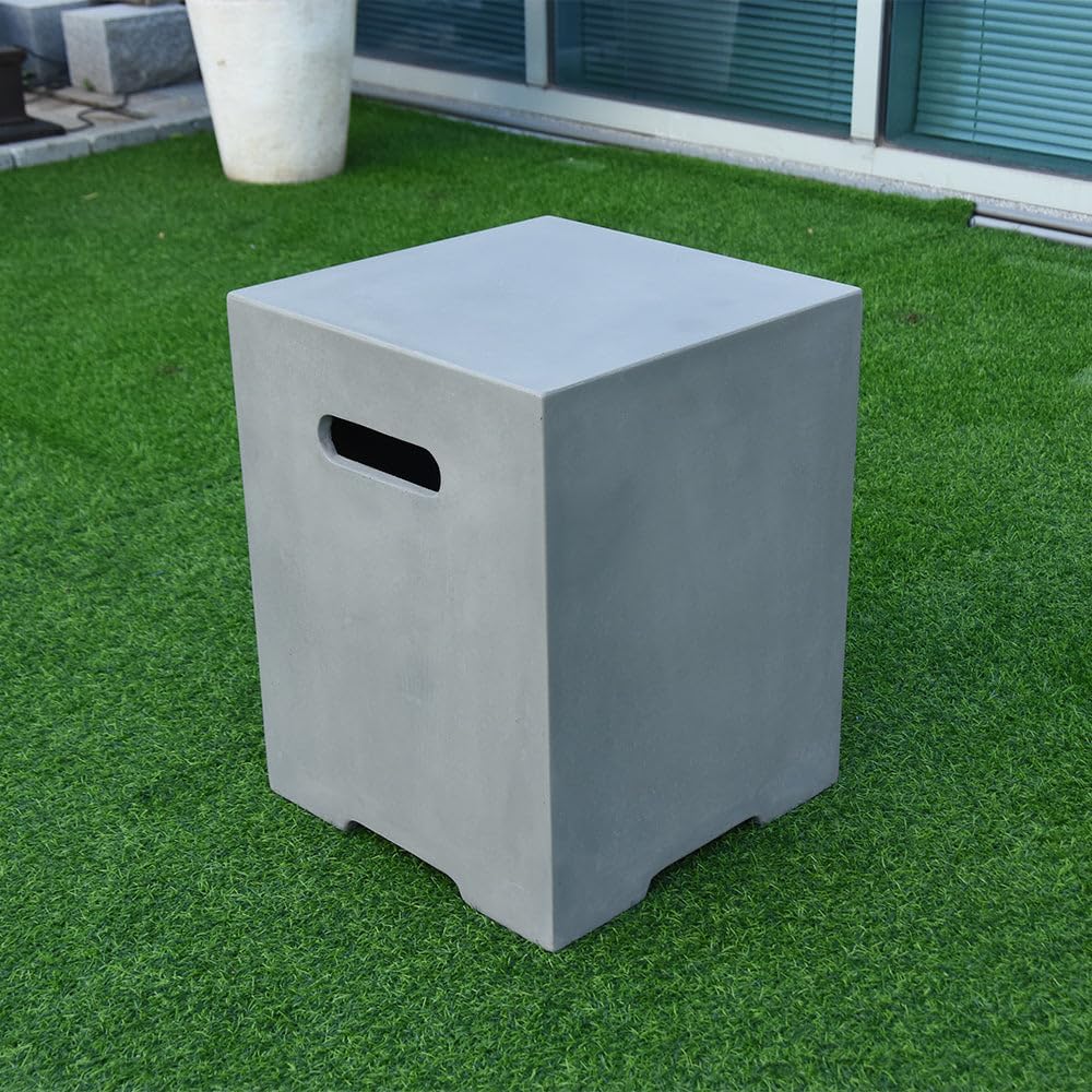 Elementi Light Grey Propane Tank Cover Fire Pit Accessories Square 20 Inches Concrete Outdoor Side Table Fits Standard 20 Pound Propane Tank Hideaway Table