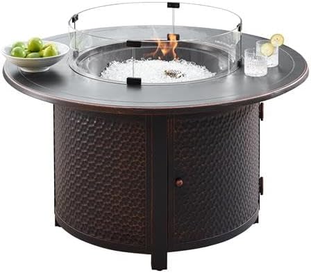 44 in. Aluminum Outdoor Round Propane Fire Table Antique Copper