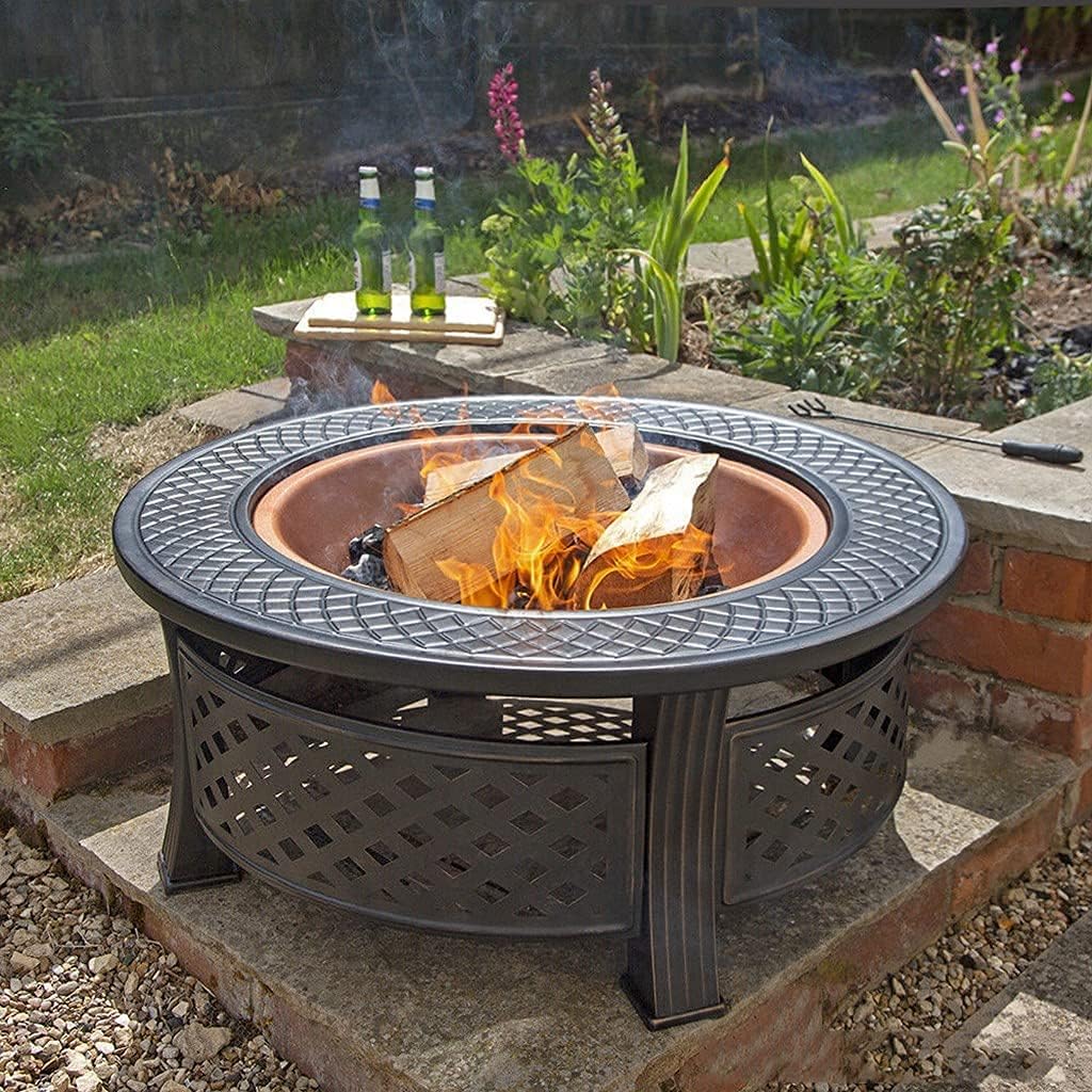 Outdoor fire Pit Bowl with Spark Screen, Firepits and Firebowls with Lid BBQ Grill Tripod Guard and Cover Round Large Patio Heater, Fire Pits Bowls for Garden Table Wood Burning Cast Iron