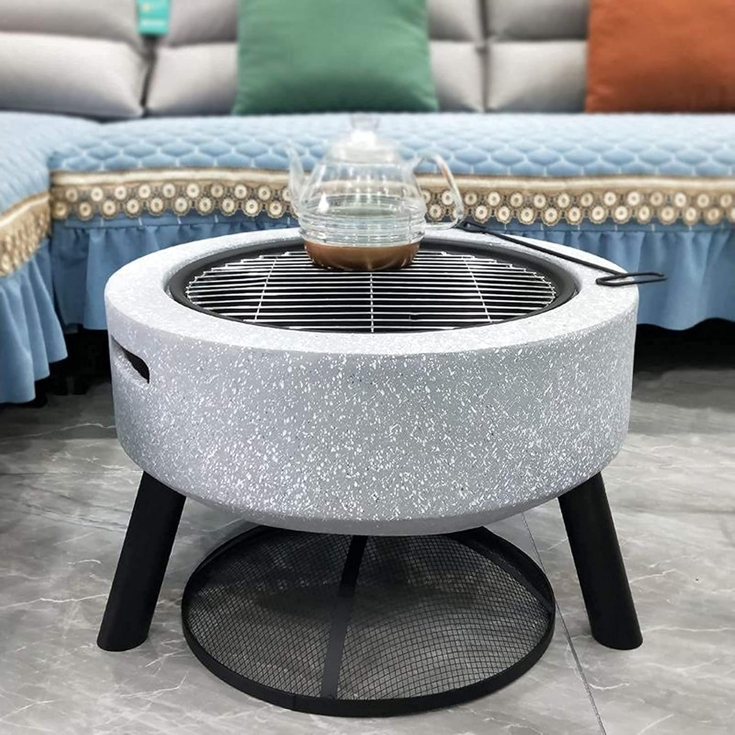 Party Fire Pit Barbecue Grill,Fire Bowl with Table Cover and Support Leg