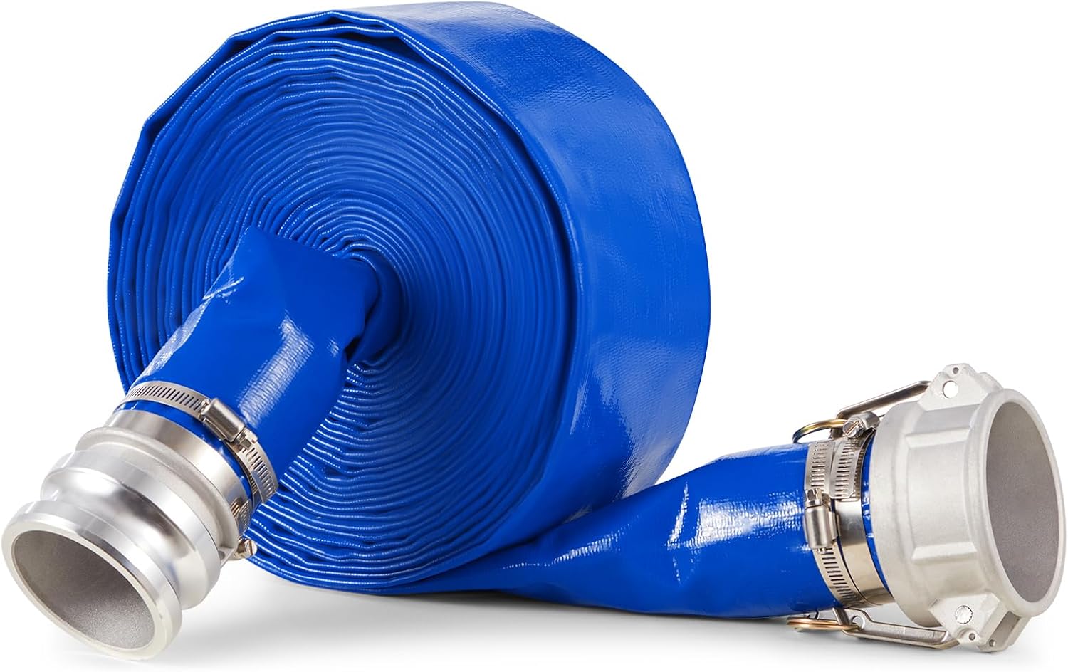 Happybuy Backwash Hose, 50 ft x 3 in, Blue Premium PVC Hose. Comes with Clamps, Camlock and Aluminum Fittings. Suitable for Multiple Pumps. Ideal for Sewage Treatment, Water Transportation