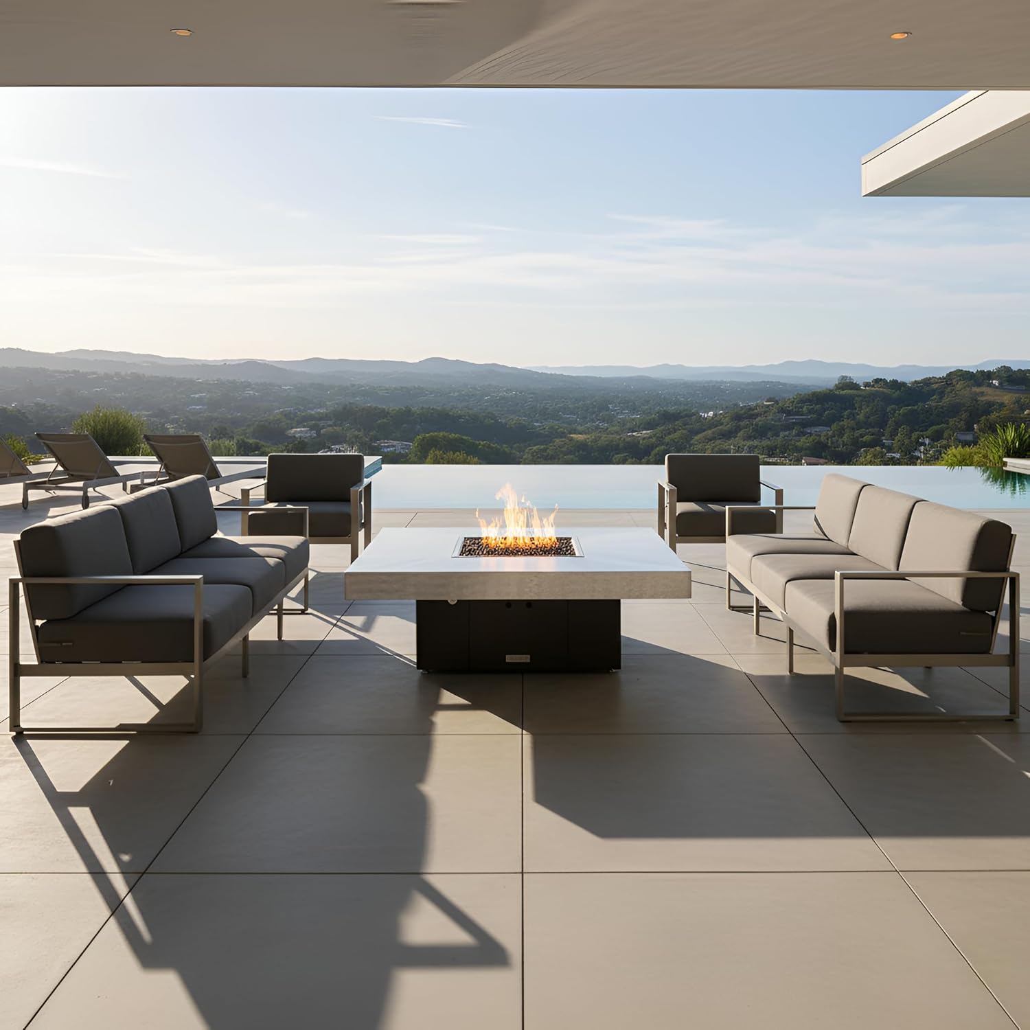 COOKE Santa Barbara Rectangular Fire Pit Table - 40 x 30 - Propane - Brushed Aluminum Top - Bronze Powdercoat Base