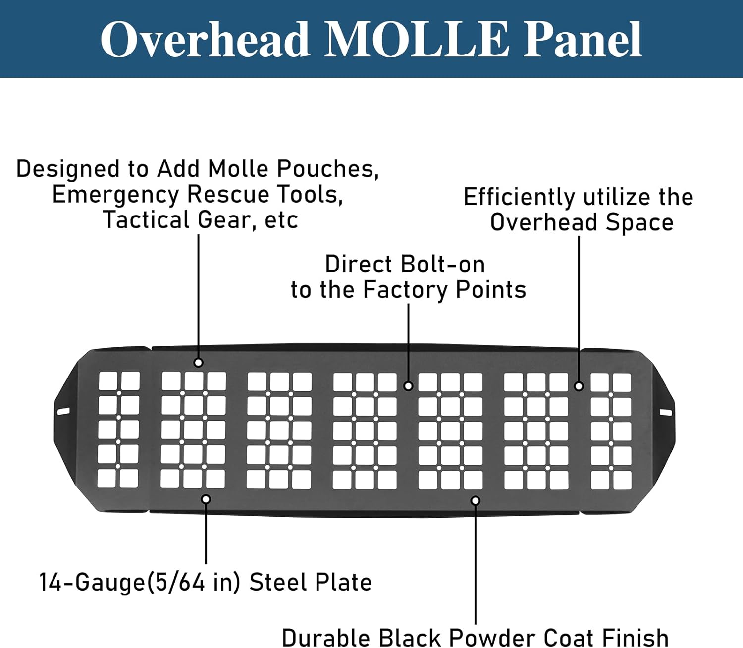 Hooke Road 4Runner Rear Overhead Storage MOLLE Panel Cargo Rack for 2010-2024 Toyota 4Runner 5th Gen, Trunk Cargo Shelf Interior Accessories Steel