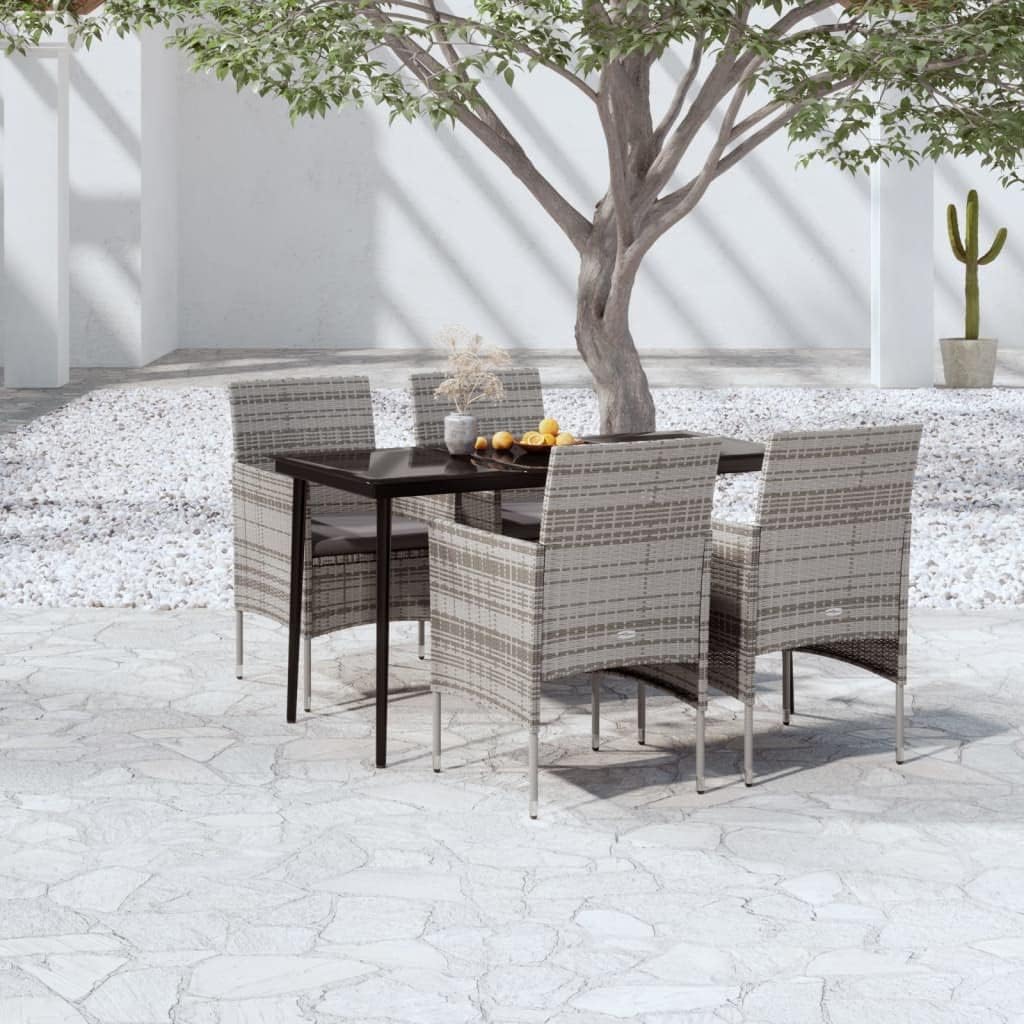 Garden Dining Set, Grey and Black PE Rattan 5 Piece, Durable Outdoor Table and Chairs, Patio Furniture Set for Balcony, Weather-Resistant