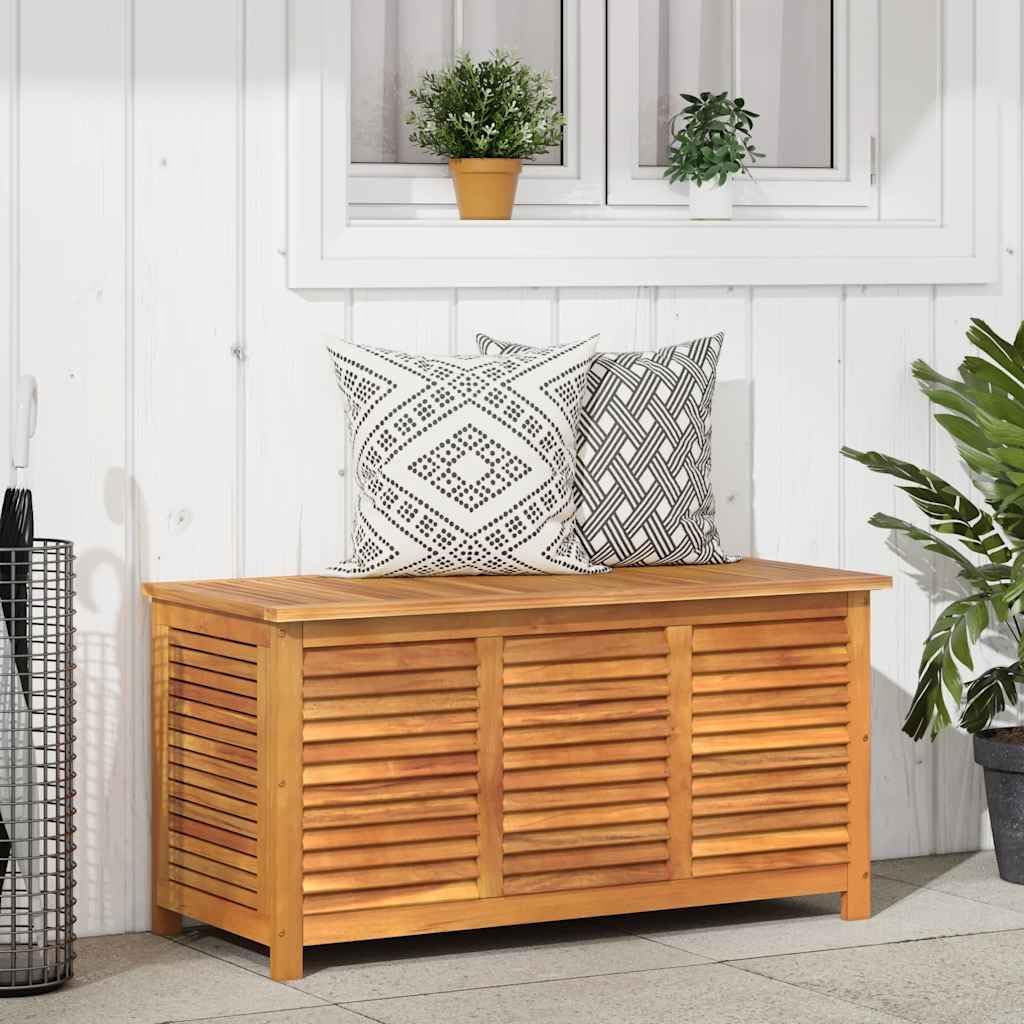 Solid Acacia Wood Garden Storage Box with Louvered Lid 44.5x19.7x22 Inch Outdoor Storage Container for Patio Deck Furniture Cushions Tools Toys