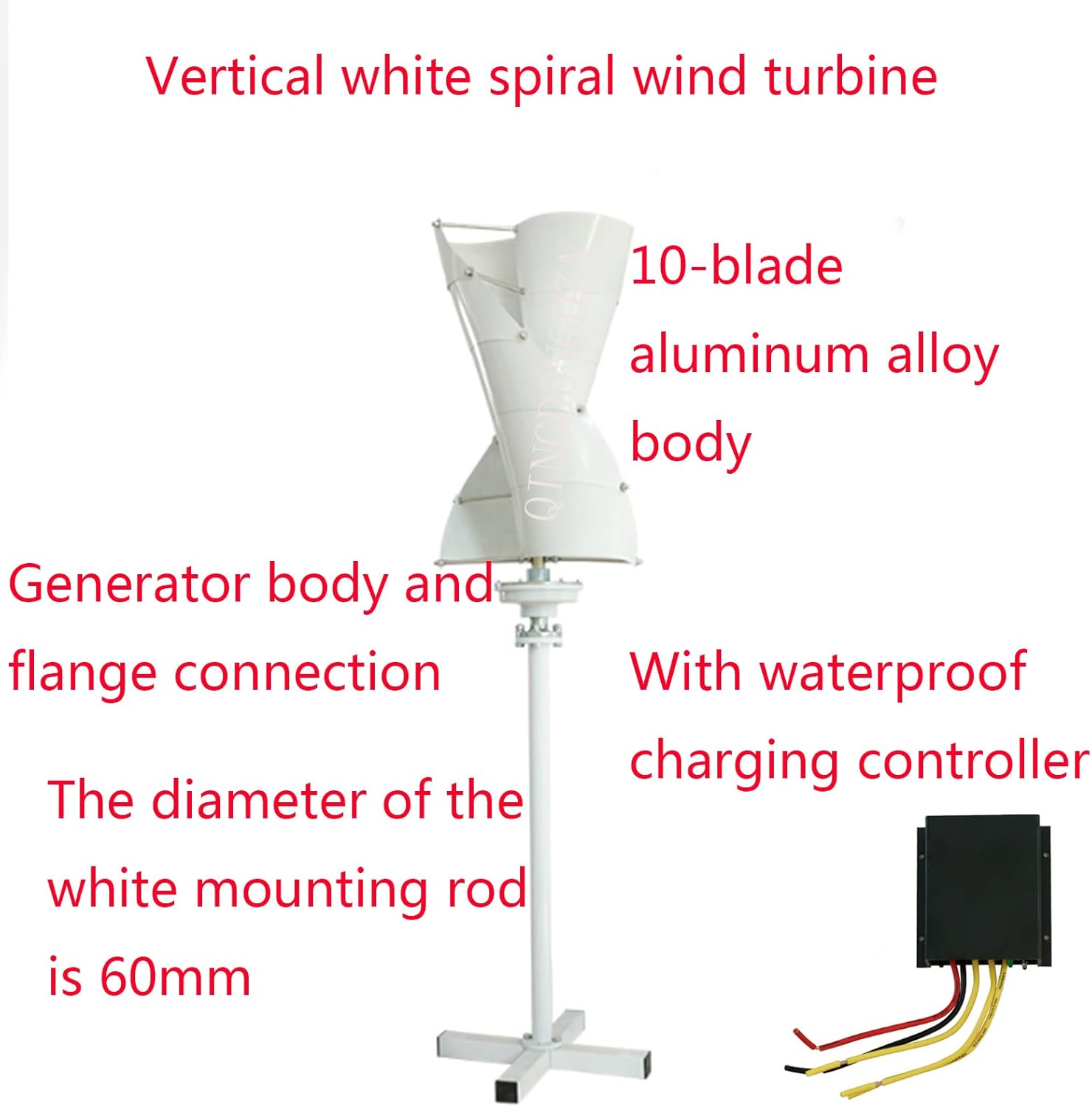Wind Turbine Generator Kit, 5000W DC 12V 24V 48V 220V Spiral Wind Generator Kit 10 Blades with Controller for Courtyard Garden Lighting (White)