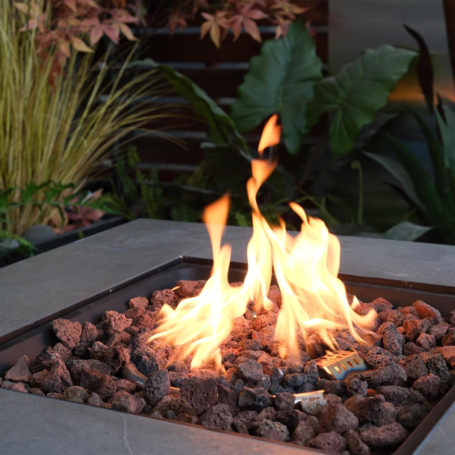 GOWE 50000 BTU, CSA Certification Square Gas Fire Table,Contain 5 kg Lava Stone and Rainproof Cover,Magnesium Oxide Wood Grain Surface Finished,More Suitable for Outdoor Garden Backyard and Durable