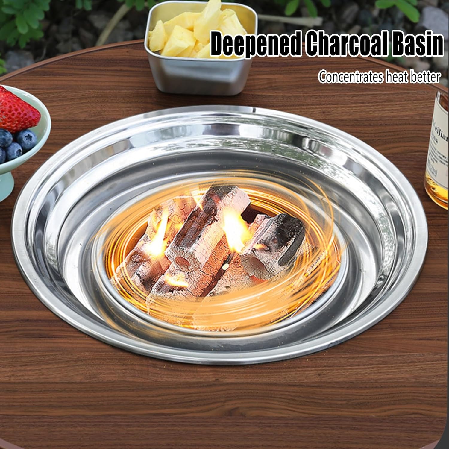 TemkIN Multifunctional Fire Pit Table, Folding 3-in-1 Round Laminated Wooden Tabletop, Portable Bistro Table, for Outdoor Garden Patio