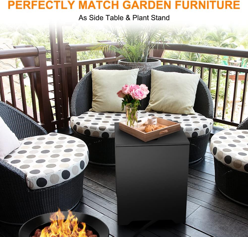 CAMPLUX Propane Tank Cover Table, 20 LB Propane Tank Storage Box, Stainless Steel 15.7” Outdoor Cylinder Hideaway Table for Gas Fire Pit and Gas Griddle, Black