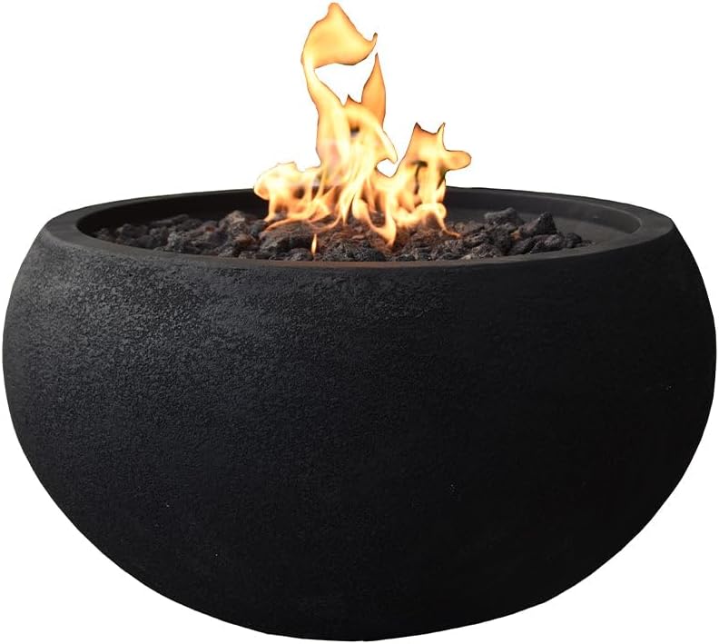 MODENO Outdoor Fire Pit Propane Garden Fire Bowl, 40,000 BTU CSA Certified Firepit，Auto-Ignition System Fireplace, Lava Rock&PVC Cover Included (27 x 27 x 14'', Black)