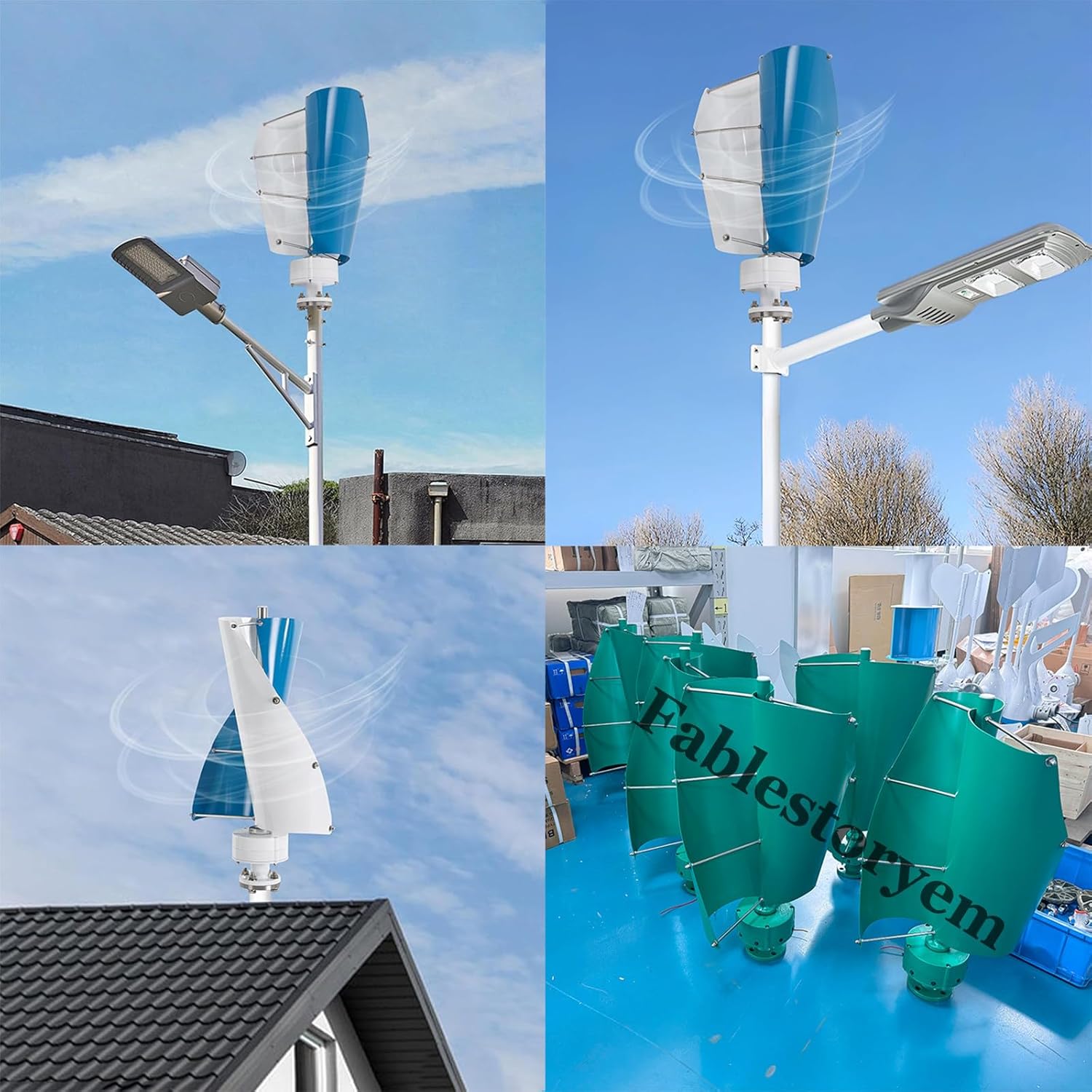 12000W Vertical Wind Turbine Generator Kit, 12V/24V/48V 2 Blades Helical Magnetic Levitation Shaft Vertical Wind Turbine with MPPT Controller, Suitable for Home Factory Use,E-24V
