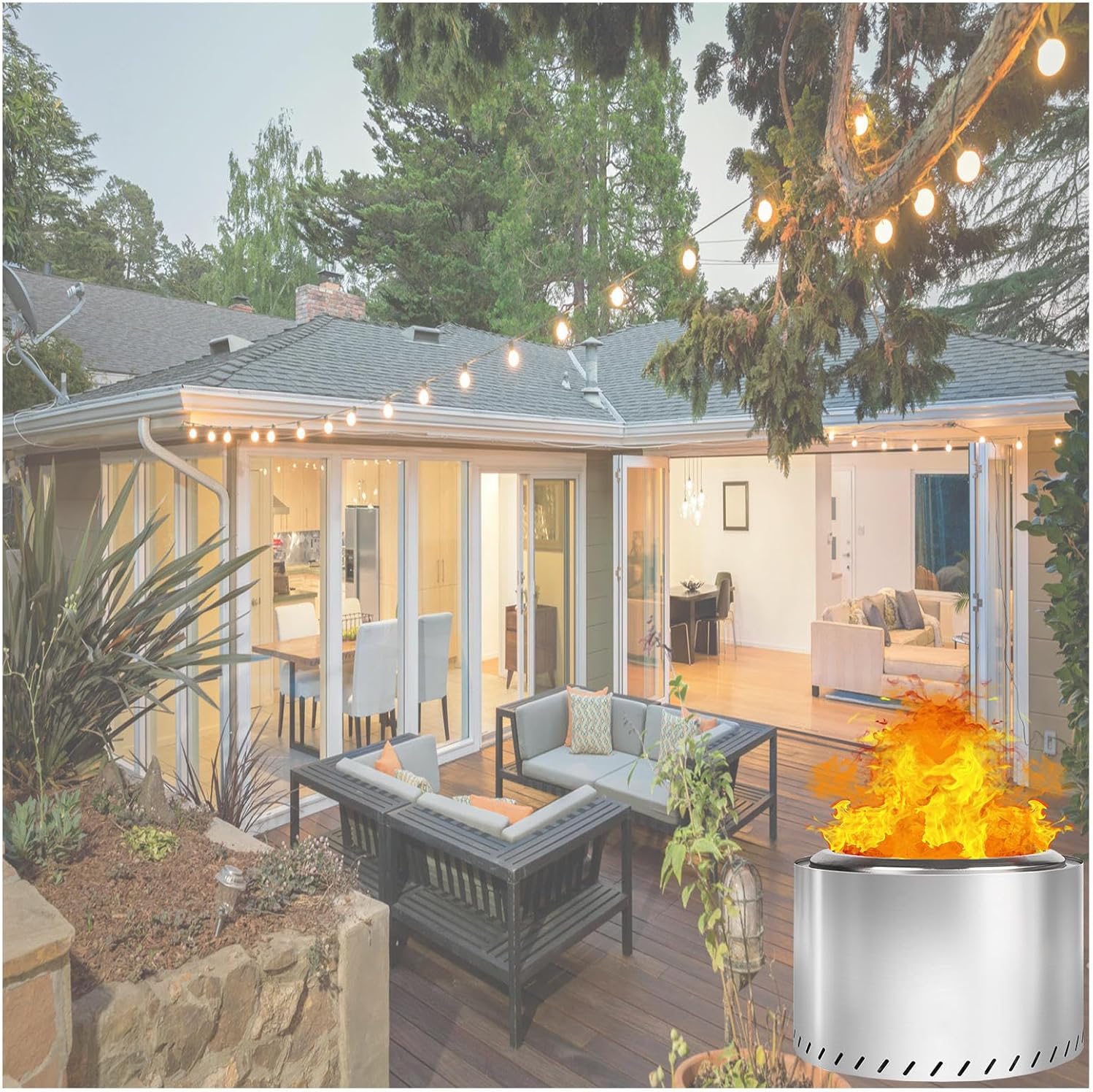 Smokeless Fire Pit 19.4 Inches Outside, Large Smokeless Fire Pits Durable Stainless Steel for Wood Burning, Smokeless Instant Fire Pit with Removable Ash Pan