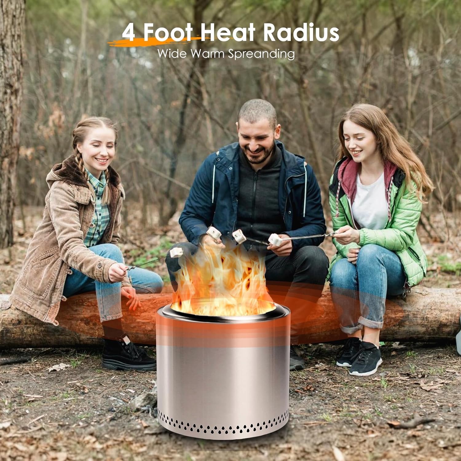 Red Mountain Valley 19'' Portable Wood Burning Smokeless Fire Pit with Removable Ash Pan, Outdoor Fireplaces for Camping, Patio, Stainless Steel None-Smoke Firepits for Outside, Silver