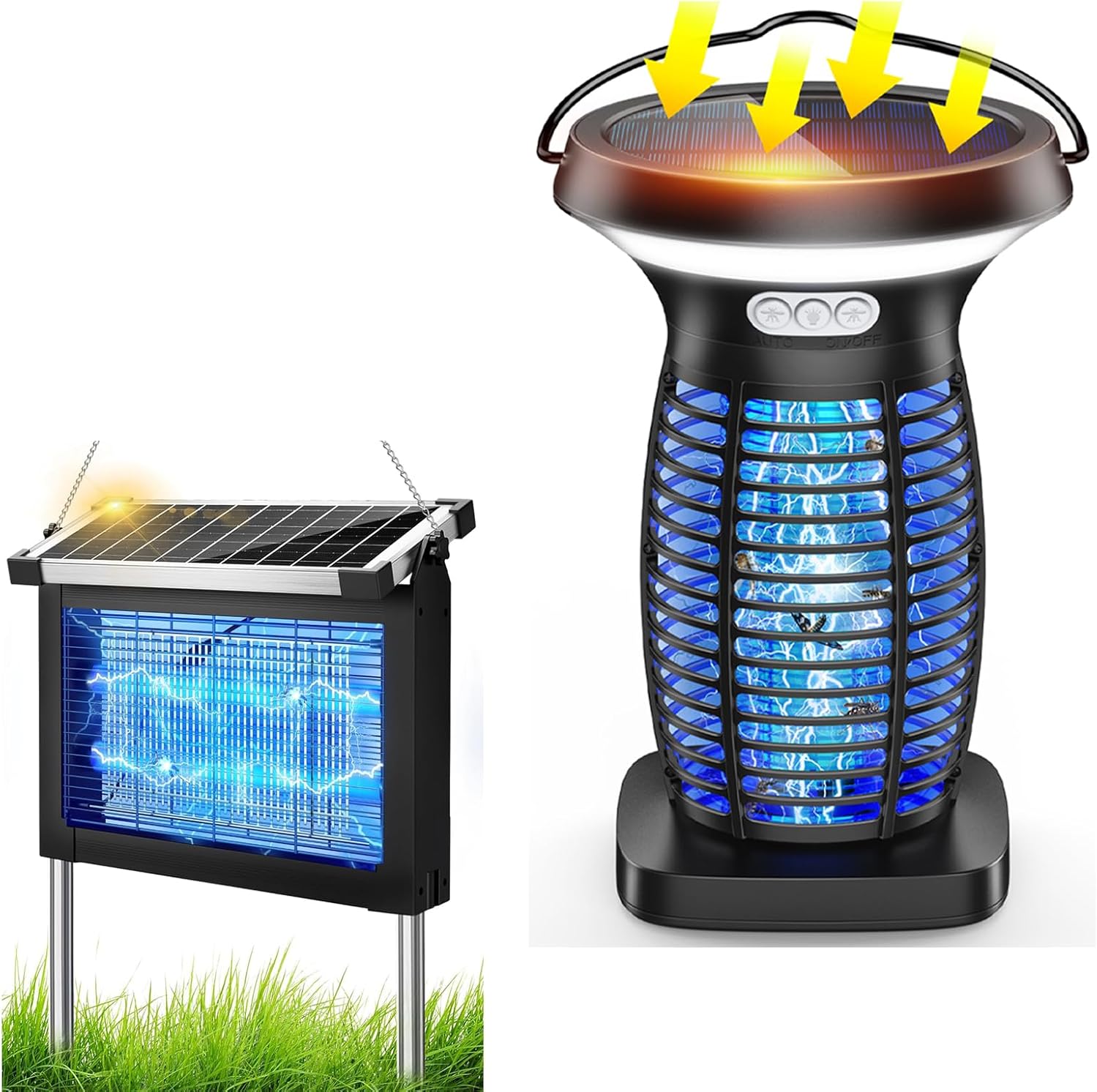 Solar Bug Zapper Outdoor, Waterproof Mosquito Zapper Outdoor Solar Powered, Mosquito Trap Fly Zapper for Patio Kitchen Garage Backyard Camping