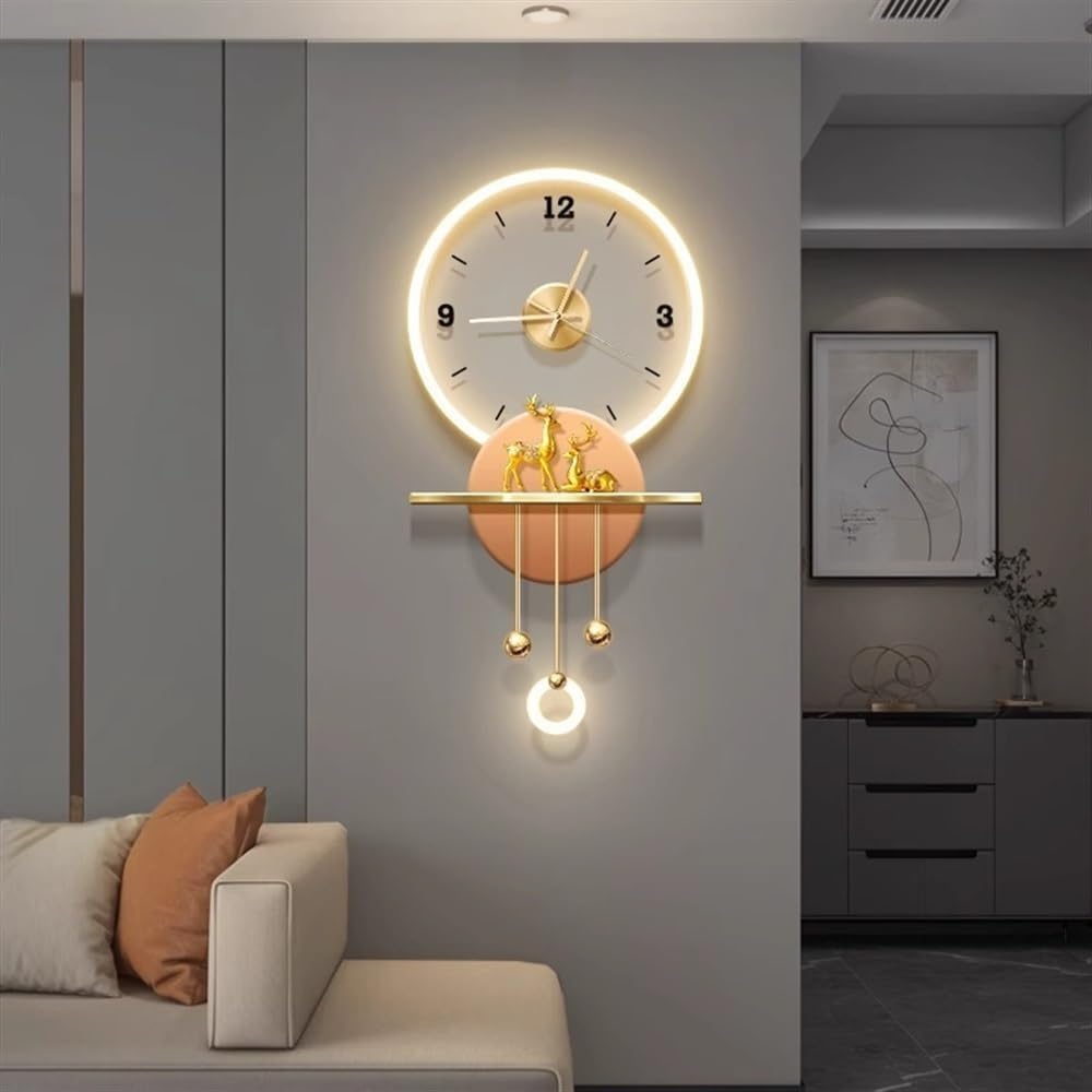 Wall Carving Wall Clock,LED Wall Decoration,Living Room Decoration Large Wall Clock,Suitable for Bedroom,Living Room,Dining Room,Entrance