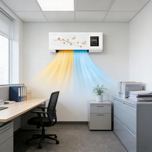 Wall Mounted Air Conditioner 2 In 1 Mini AC Unit Cooling and Heating System White Wall Mounted Fan for Bedroom Living Room Office, 110V Small Smart Air Conditioner(Yellow)