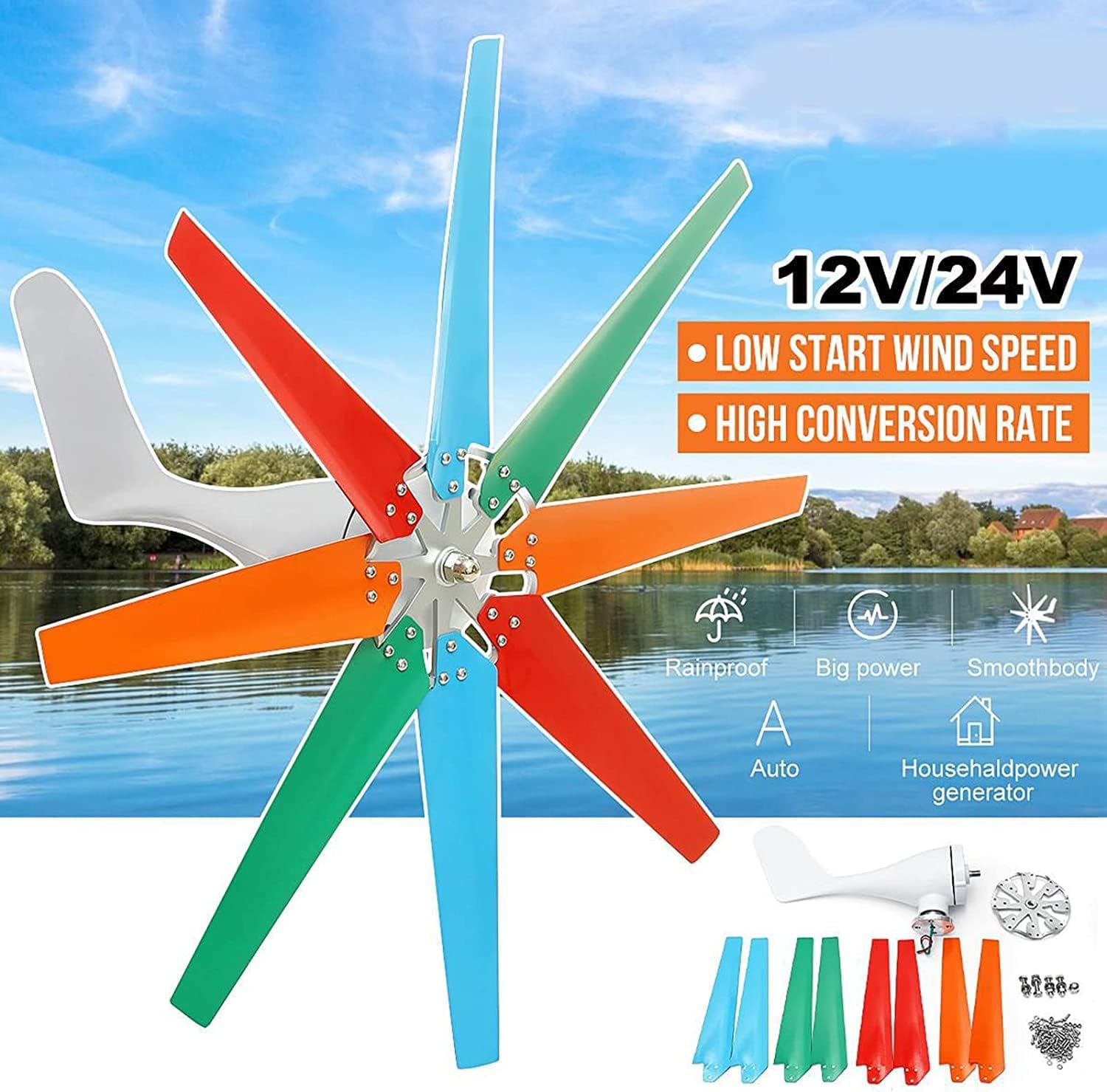 LiuSj JUnSt 10000W 12V 24V 48V 8 Blade Horizontal Home Wind Turbines Wind Generator Power Windmill Energy Turbines with Generator Controller