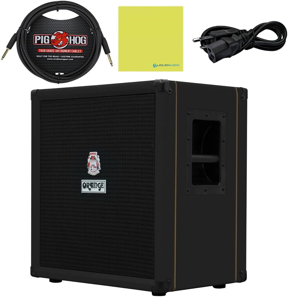 Orange Amps Crush Bass 50 1x12 50W Bass Combo Black Bundle w/Pig Hog Black Woven Instrument Cable, Power Cable and Liquid Audio Polishing Cloth