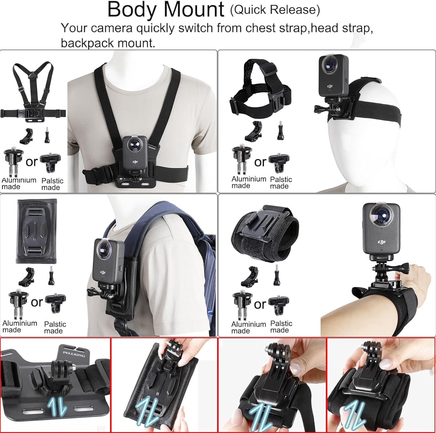 PellKing Accessories Kit for DJI Osmo 360,Included Carrying Case with Belt,2 Pcs Metal 1/4