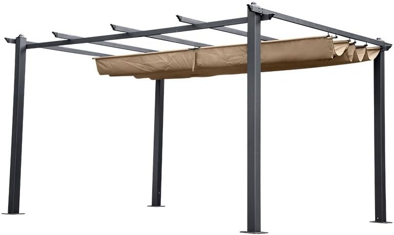 Outdoor Retractable Pergola Canopy, Metal Patio Shade Shelter for Backyard, Porch Party, Garden, Grill Gazebo, Beige(Khaki,3 * 4)