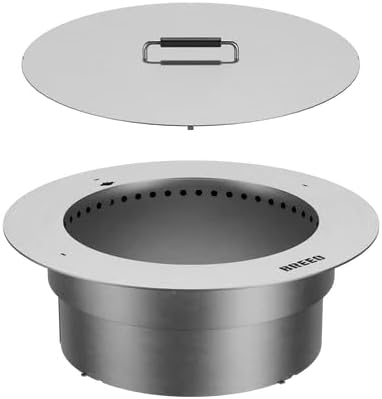 Breeo Zentro Stainless Steel Fire Pit Insert - Smokeless Firepit Ring Insert for Outdoor Fire Pit - for Outside Block, Stone, & Concrete Backyard Firepit Surrounds - Lid Included - Round 24