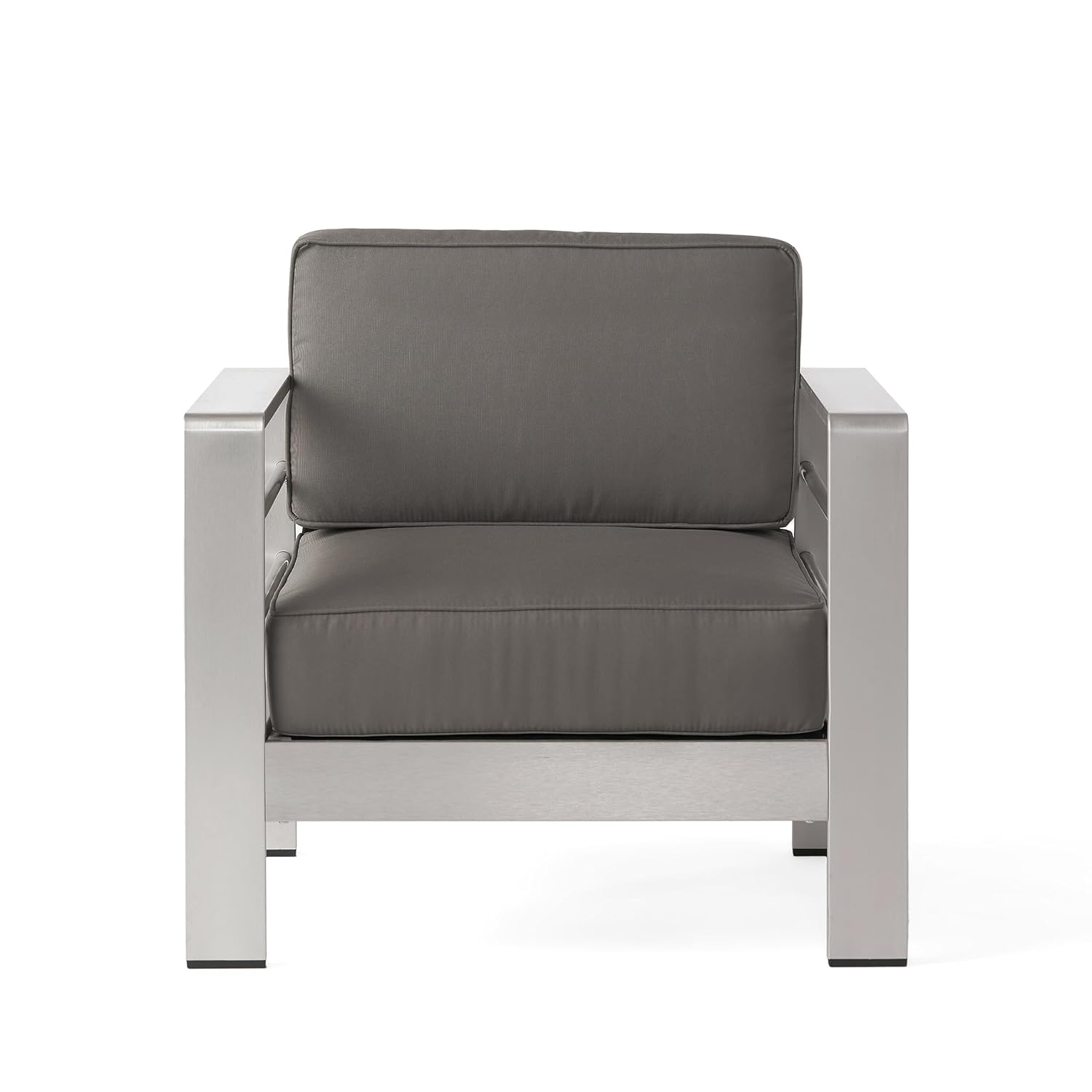 Christopher Knight Home Cape Coral Outdoor Aluminum Chat Set with Fire Table, Khaki / Dark Grey