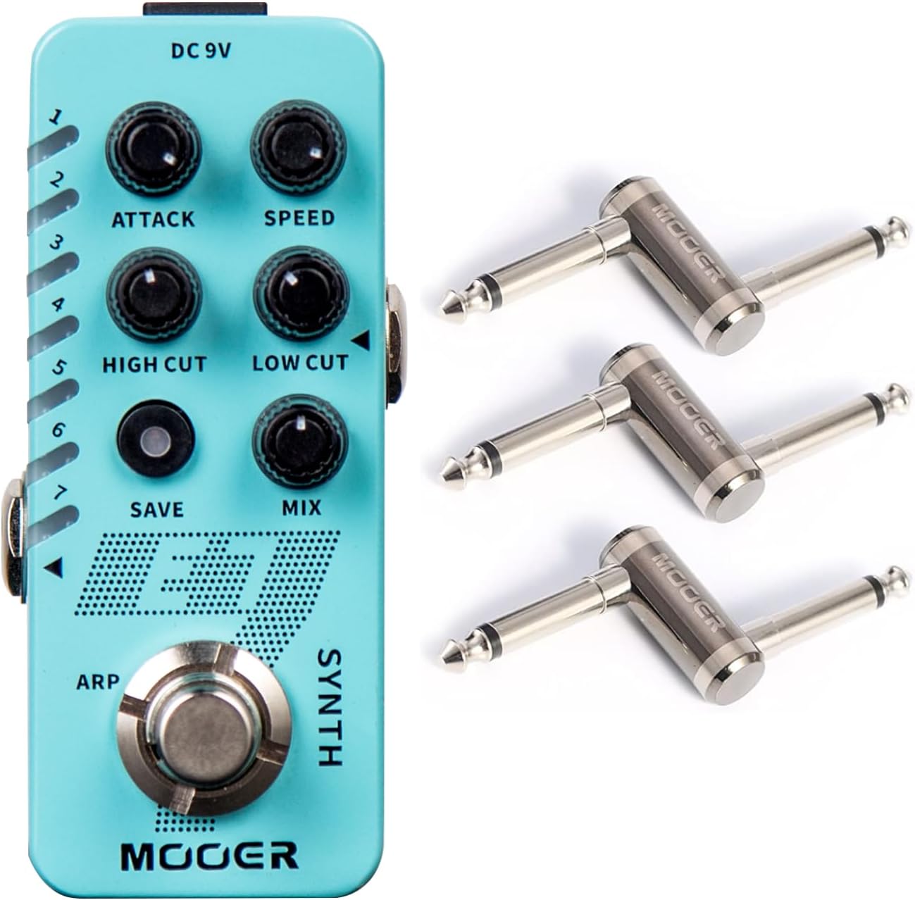 MOOER E7 Polyphonic Guitar Synth Pedal Electronic Synthesizer with Z Shape Pedal Connector PC-Z (3Pack)