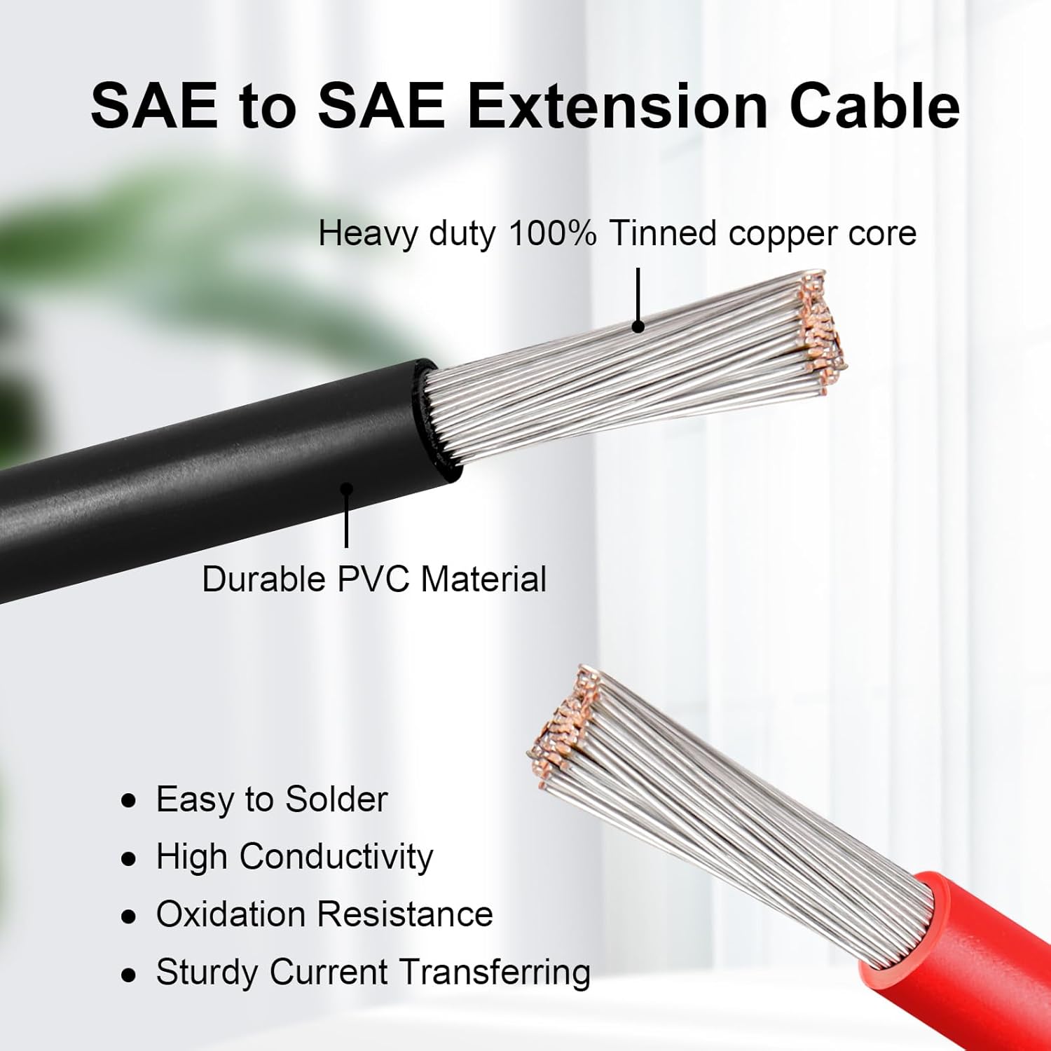 SAE Extension Cable 10AWG 50FT Quick Disconnect Tinned Copper Wire with SAE Connector Wire for Solar Panel, Battery, Tender Motorcycle, Automotive RV, Cars Tractor 10 Gauge