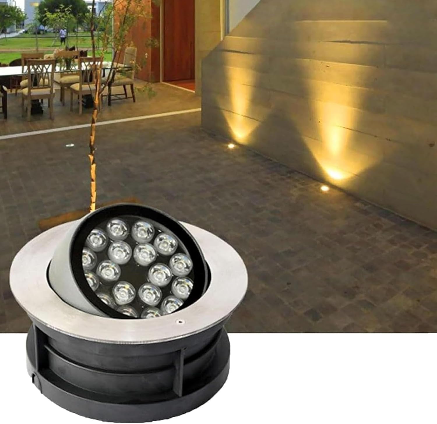 LED Beam Spotlight, IP67 Waterproof Outdoor Lawn Buried Floor Lights, Adjustable Angle Ground LED Landscape Lamp, Recessed Stainless Steel Round Garden Light(Green,18W (24V))