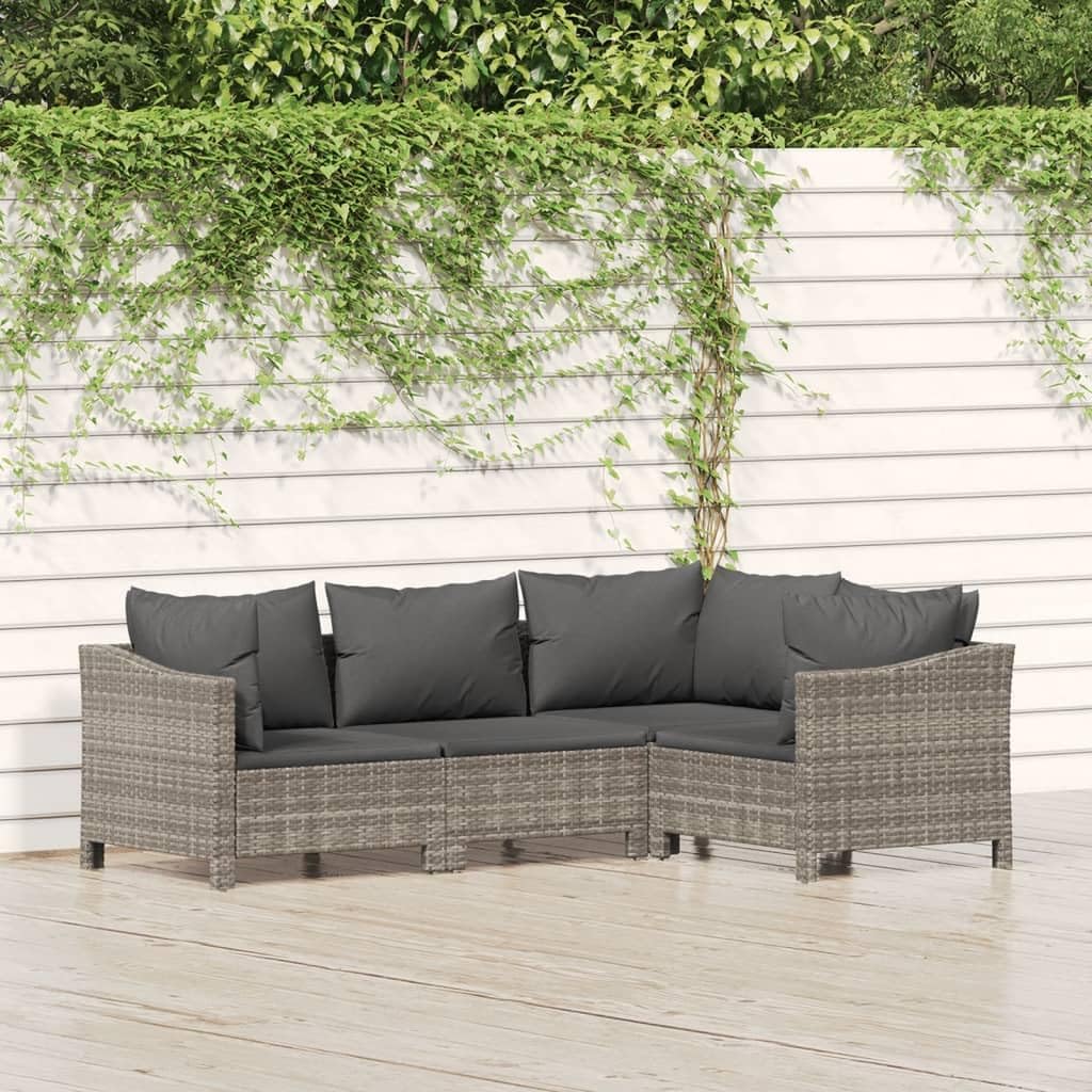 Furniture Sets 4 Piece Patio Lounge Set with Cushions Gray Poly Rattan,Versatile Patio Lounge Set with Modular Design and Durable Construction Garden Conversation Sets