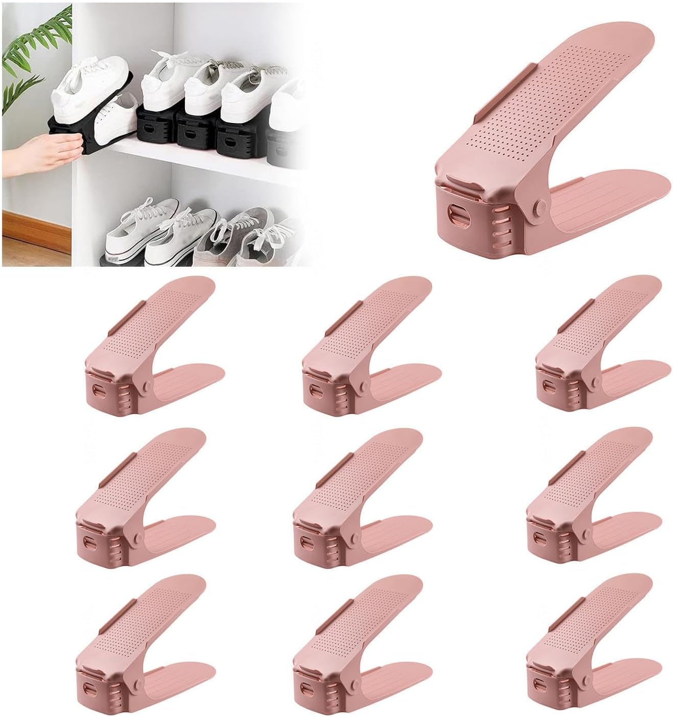 Shoe Stackers for a Pair of Shoes, Adjustable Shoe Stackers, Double Deck Shoe Stacker Organizer for Freestanding Stacking Shoe Holder,Pink-30